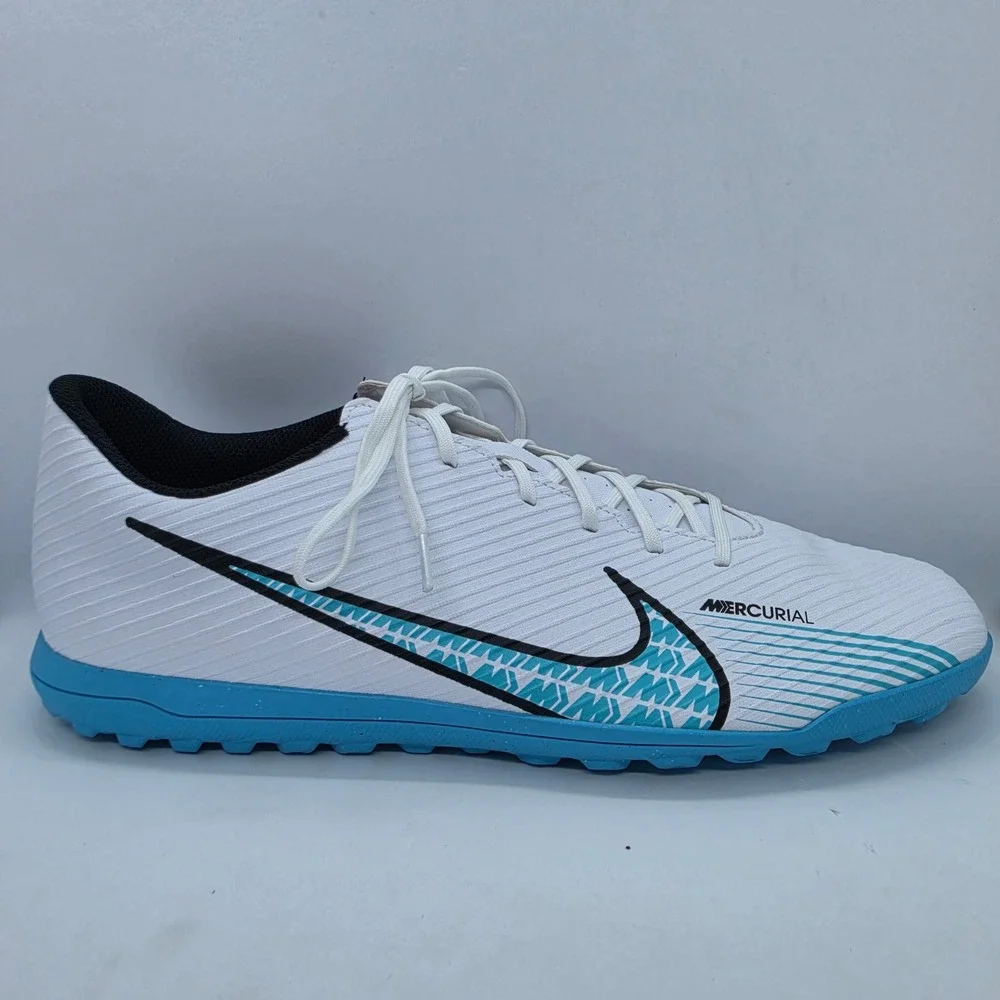 Nike Mercurial Vapor 15 Club TF Turf Soccer Shoes White Blue DJ5968-146 Men's 13